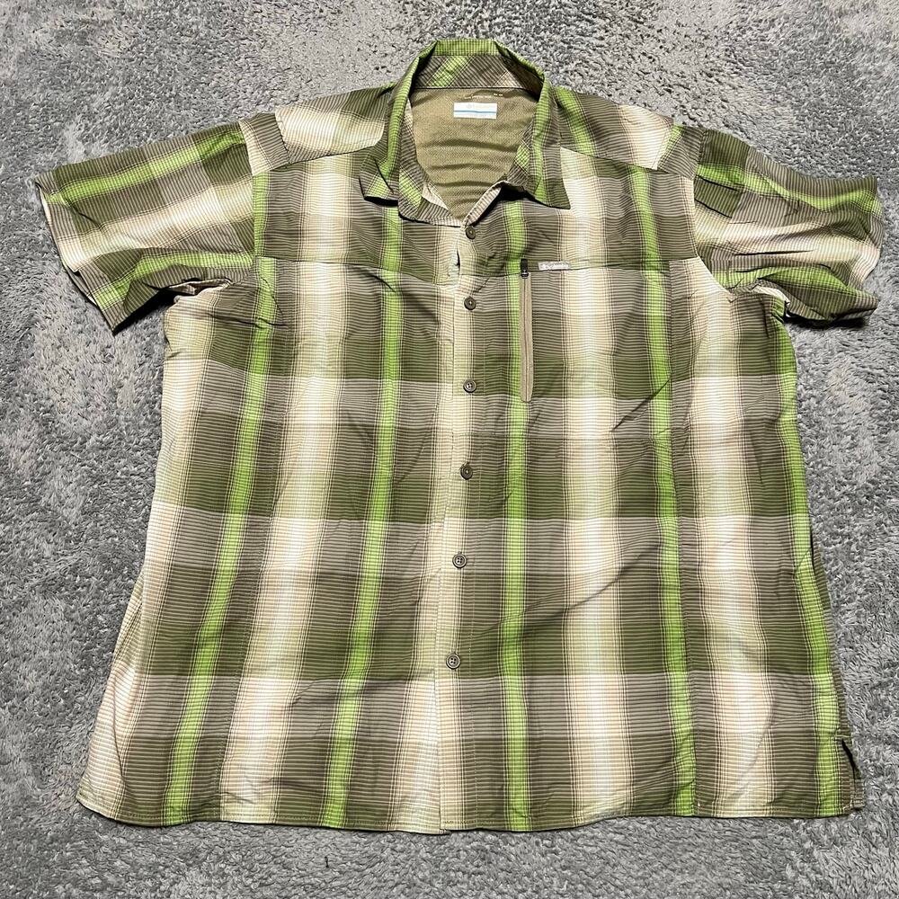 Columbia Shirt Mens XL Button Up Green Plaid Short Sleeve Performance - Picture 1 of 8